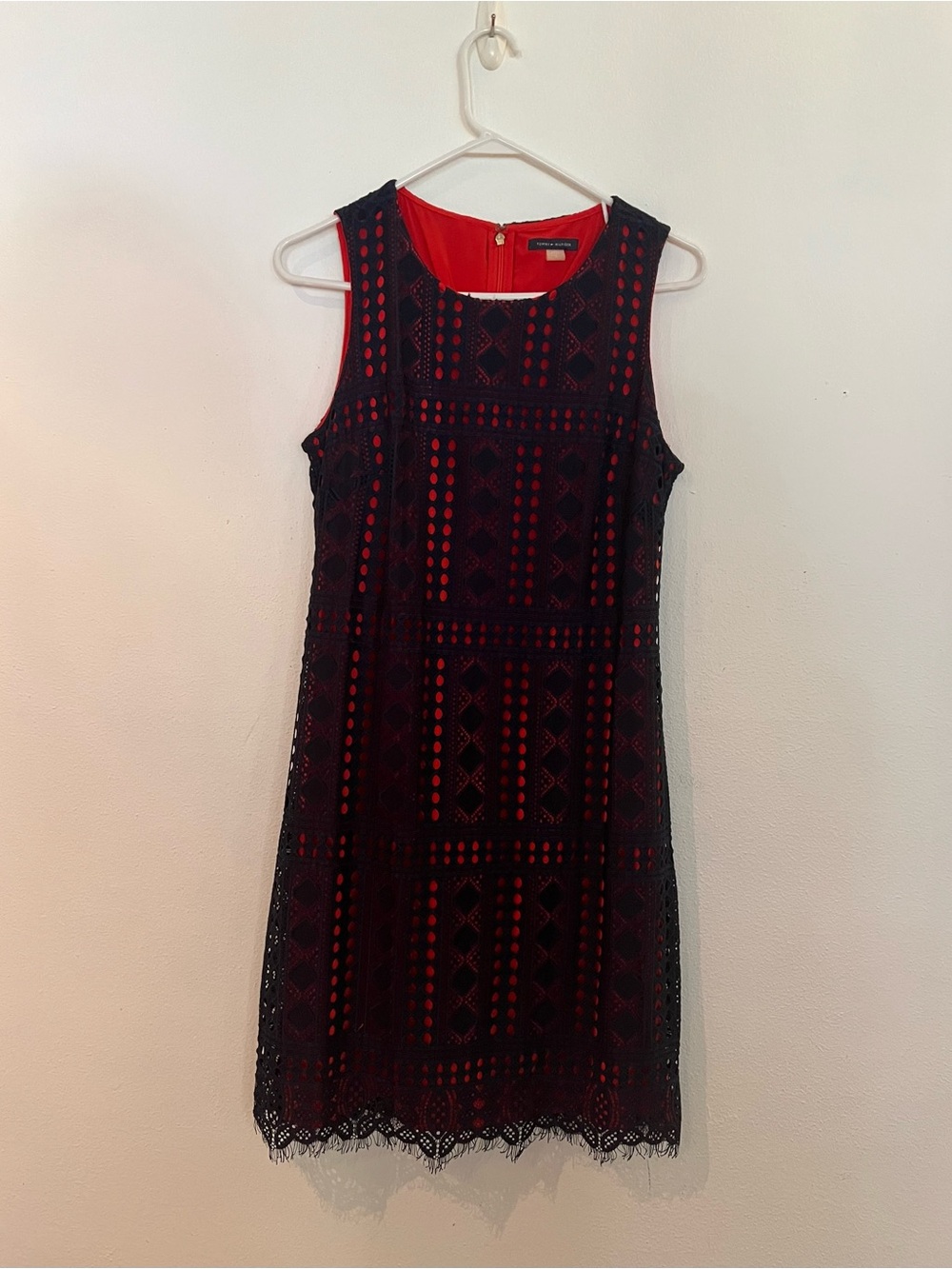 Tommy Hilfiger Navy Lace Overlay Dress with Red Lining